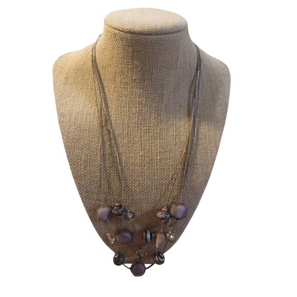 Faux Stone Three Strand Layered Necklace Purple - Picture 1 of 3